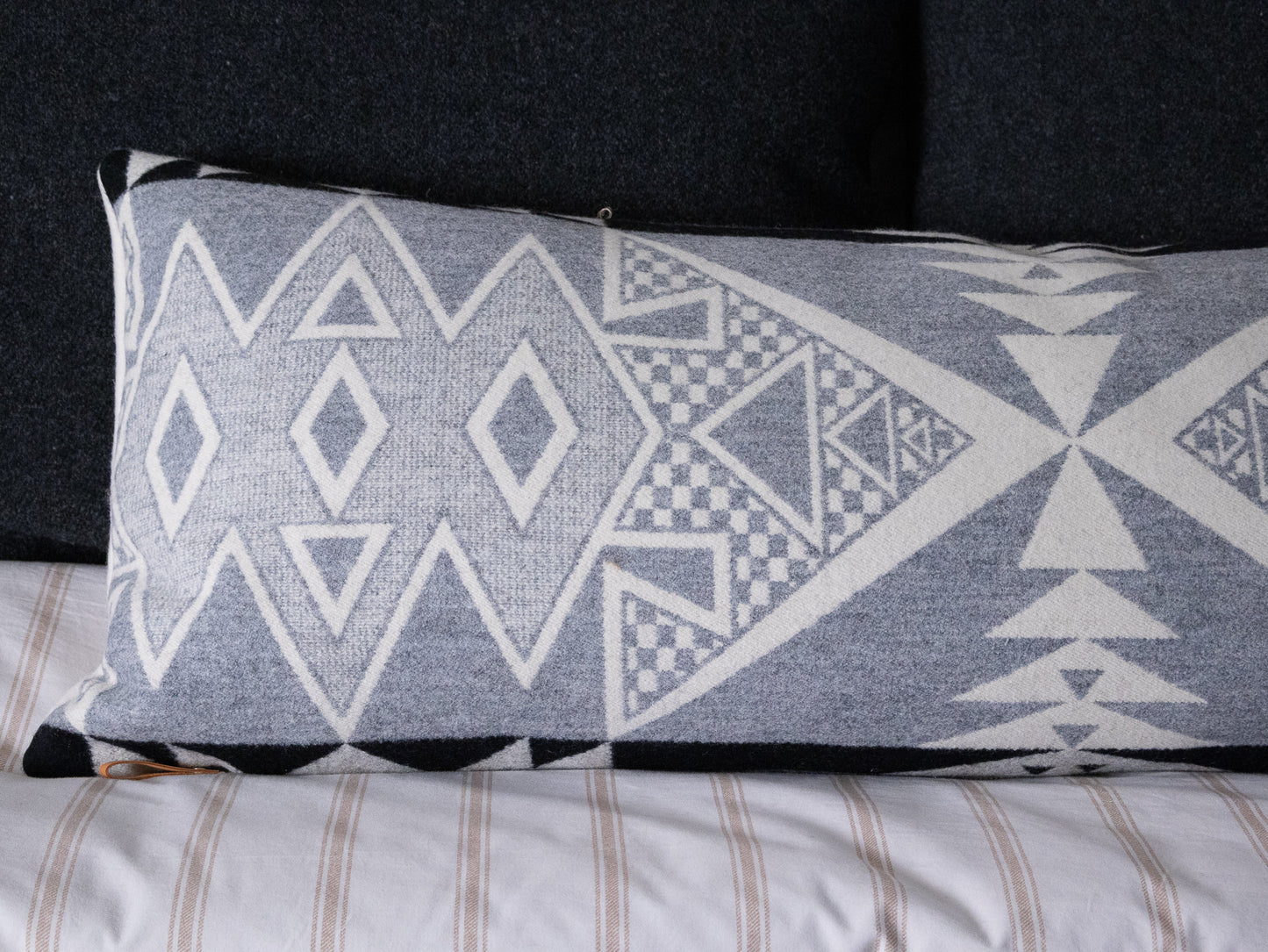 Diamond Ridge Long Lumbar Pillow Cover – Ivory & Gray Wool Jacquard, Made to Order