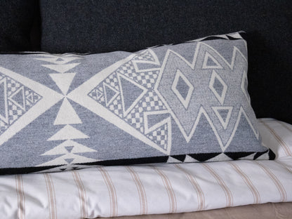 Diamond Ridge Long Lumbar Pillow Cover – Ivory & Gray Wool Jacquard, Made to Order