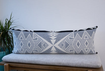 Diamond Ridge Long Lumbar Pillow Cover – Ivory & Gray Wool Jacquard, Made to Order