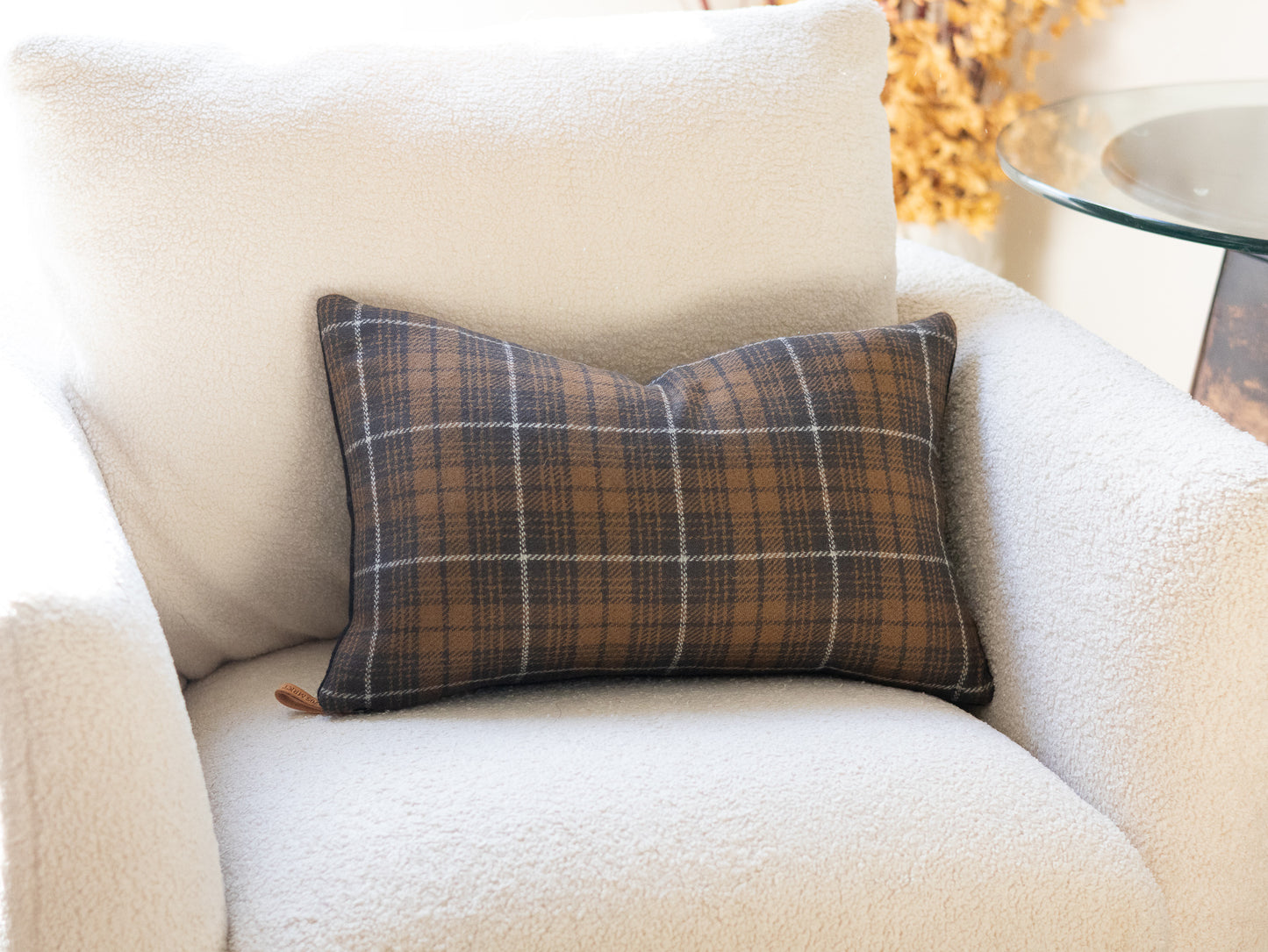 Set of 3 Wool Pillow Covers – Neutral Stripe Pillows with Charcoal Plaid Lumbar