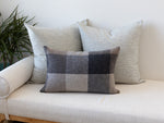 Set of 3 Wool Pillow Covers – Neutral Stripe Pillows with Brown Buffalo Check Lumbar