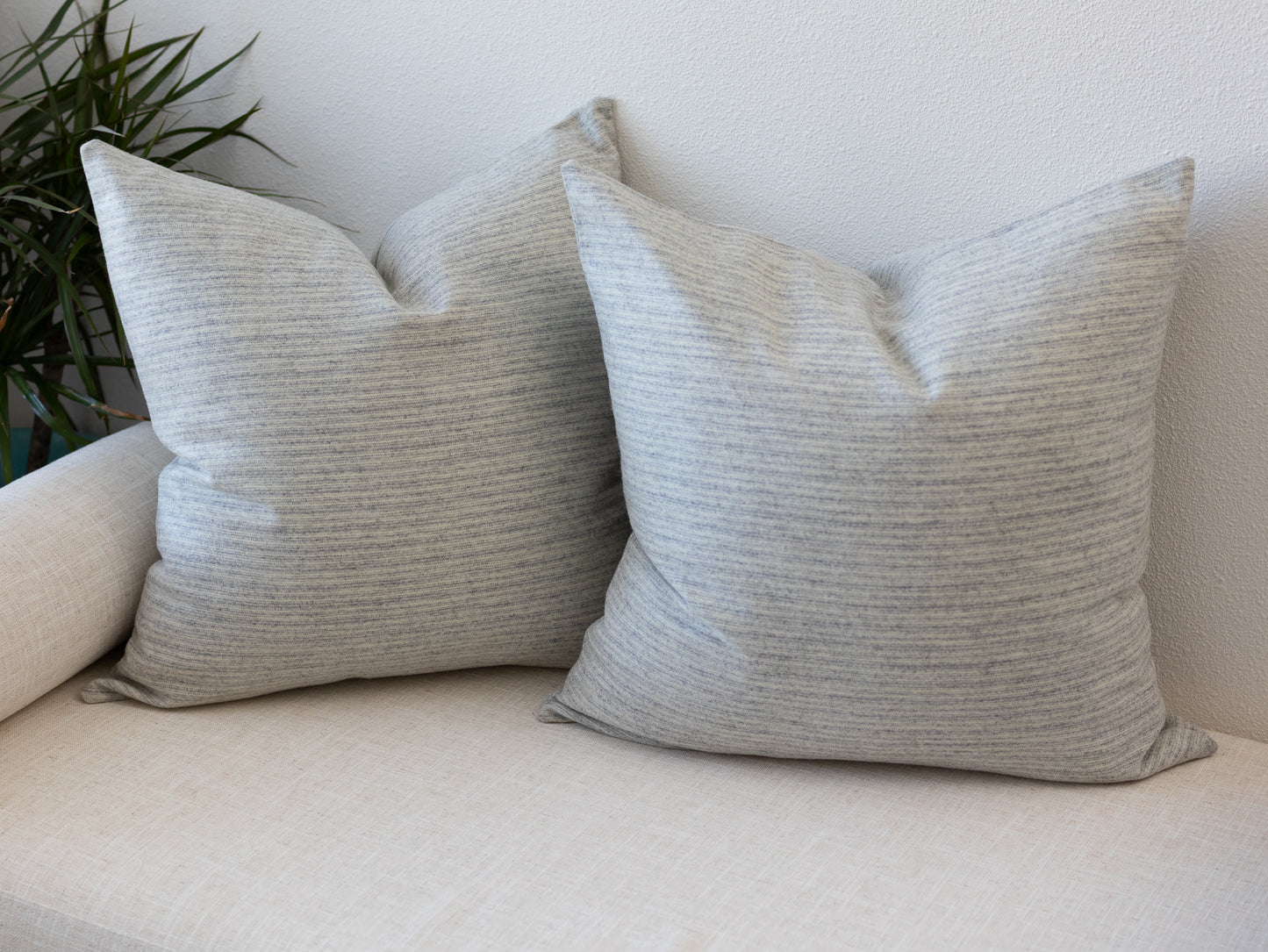 Set of 3 Wool Pillow Covers – Neutral Stripe Pillows with Brown Buffalo Check Lumbar