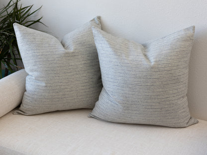 Set of 3 Wool Pillow Covers – Neutral Stripe Pillows with Brown Buffalo Check Lumbar