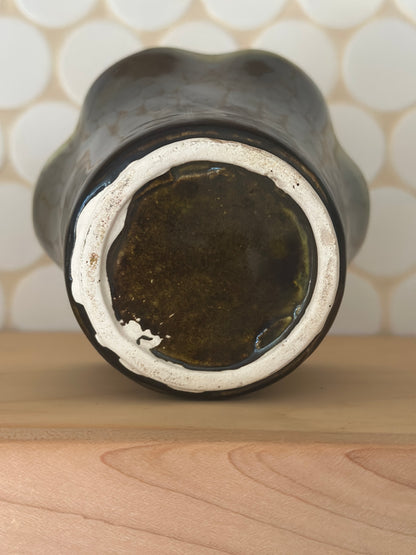 Vintage Green Scalloped Ceramic Planter