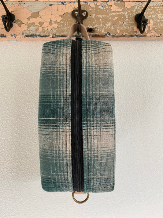 Green Plaid wool lined shaving Dopp kit