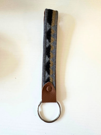 Southwestern Wool & Leather Key Fob Wristlet: Purse Organizer, Back-to-School Tribal Keychain Gift