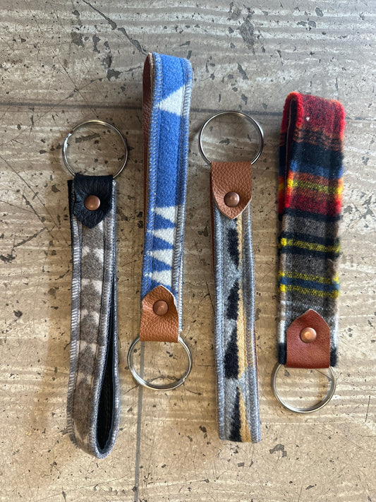 Southwestern Wool & Leather Key Fob Wristlet: Purse Organizer, Back-to-School Tribal Keychain Gift
