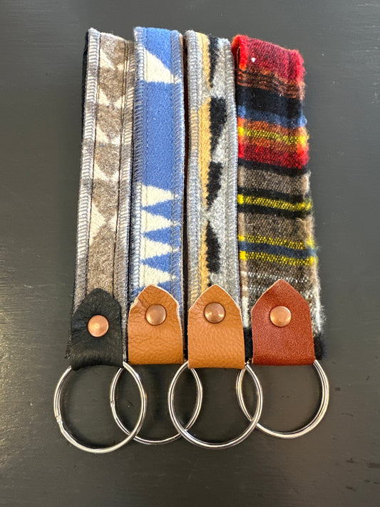 Southwestern Wool & Leather Key Fob Wristlet: Purse Organizer, Back-to-School Tribal Keychain Gift