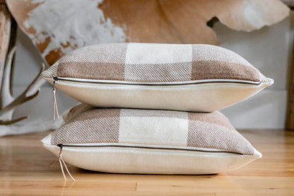 Camel & Cream Buffalo Check Wool Pillow Cover – Ready to Ship