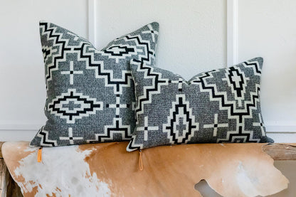 Kiva Steps Wool Pillow Cover – Black & White Southwestern Geometric Design