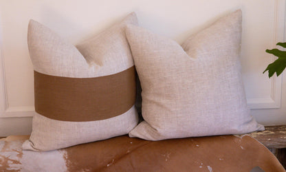 Caramel & Beige Colorblock Linen Pillow Cover – Handmade European Linen Cushion