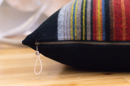 Acadia National Park Wool Pillow Cover – Black Base, Multi-Color Stripes
