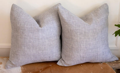 Gray & White Plaid Linen Pillow Cover – 18x18"