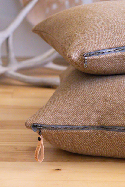 Tan Twill Wool Pillow Cover – Gold Tweed Lodge Accent