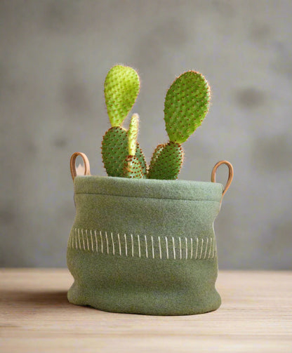Handmade Pendleton® Wool Plant Basket with Leather Handles – Fits 6" Pot