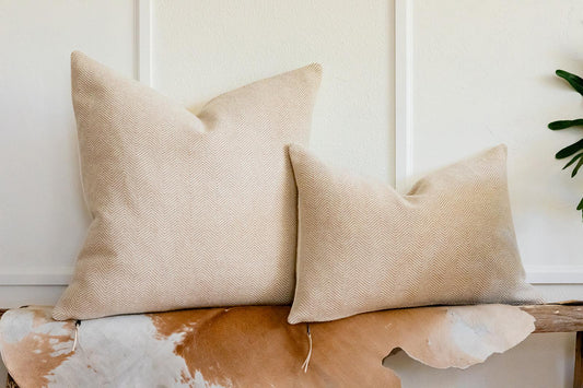 Camel & Cream Herringbone Wool Pillow Cover – Ready to Ship