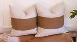 Caramel & Beige Colorblock Linen Pillow Cover – Handmade European Linen Cushion