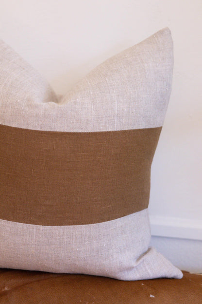 Caramel & Beige Colorblock Linen Pillow Cover – Handmade European Linen Cushion