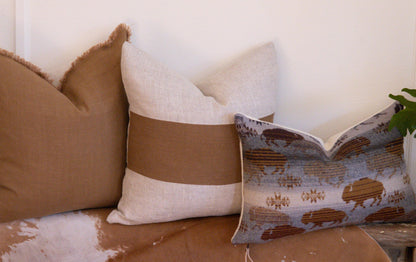 Caramel & Beige Colorblock Linen Pillow Cover – Handmade European Linen Cushion