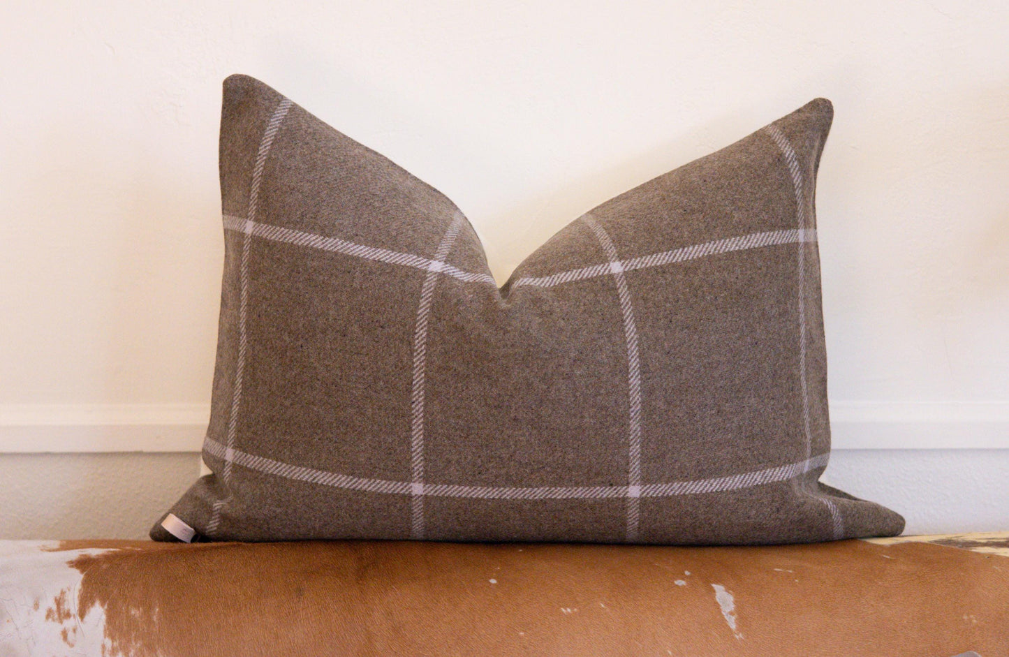 Taupe & Cream Windowpane Wool Pillow Cover – Preppy Plaid Accent