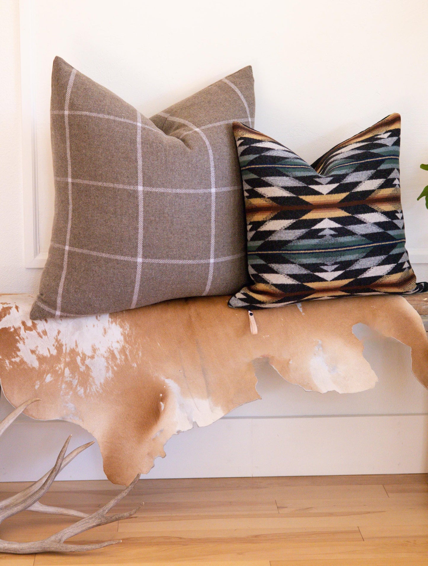 Taupe & Cream Windowpane Wool Pillow Cover – Preppy Plaid Accent