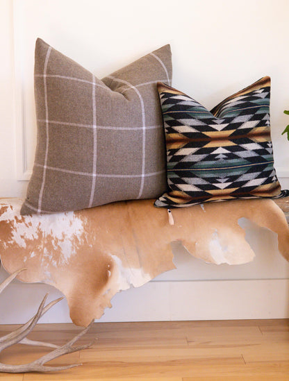 Taupe & Cream Windowpane Wool Pillow Cover – Preppy Plaid Accent