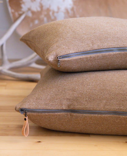 Tan Twill Wool Pillow Cover – Gold Tweed Lodge Accent