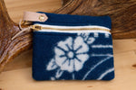 Southwestern style navy blue Wool clutch zippered ID Holder, small key fob wallet, tribal coin