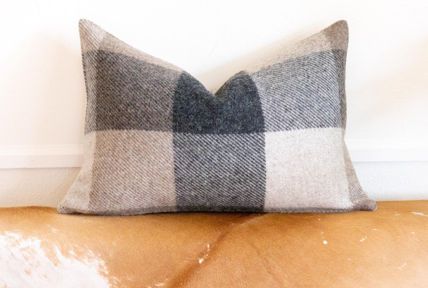 Tan & Charcoal Wool Pillow Cover – Oversized Gingham Style