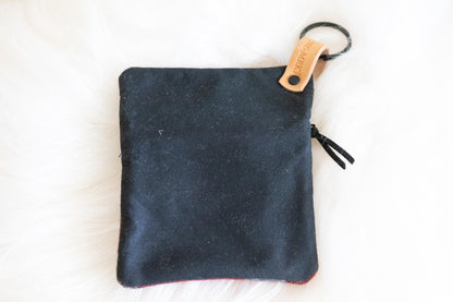 Southwestern style red Wool clutch zippered ID Holder, small key fob wallet, tribal coin