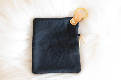 Navy and Green Wool Mini Clutch, Zippered Coin Purse, Key Fob Wallet, Credit Card Holder, Ear Bud Case, Teacher Gift