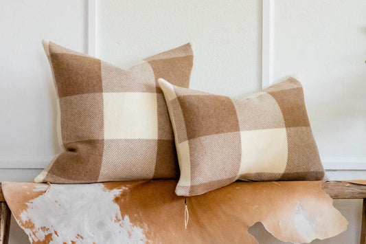 Camel & Cream Buffalo Check Wool Pillow Cover – Ready to Ship