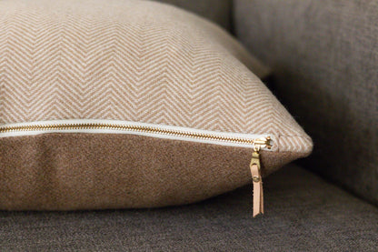 Camel & Cream Herringbone Wool Pillow Cover – Ready to Ship