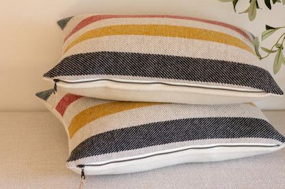 Pair of Glacier Stripe Wool Lumbar Pillow Covers – 13x19" Ready to Ship