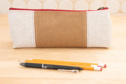 Linen Color Blocked Zippered Pouch: Versatile Organizer for Pencils, Knitting, Makeup (Ready to Ship)