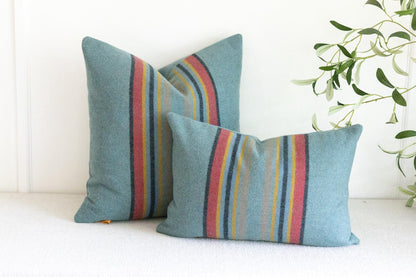 Yakima Camp Blanket green heather Merino wool pillow cover, striped green throw pillowcase, rustic southwestern decor