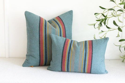 Yakima Camp Blanket green heather Merino wool pillow cover, striped green throw pillowcase, rustic southwestern decor