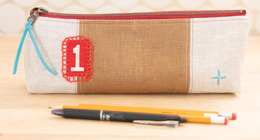 Linen Color Blocked Zippered Pouch: Versatile Organizer for Pencils, Knitting, Makeup (Ready to Ship)