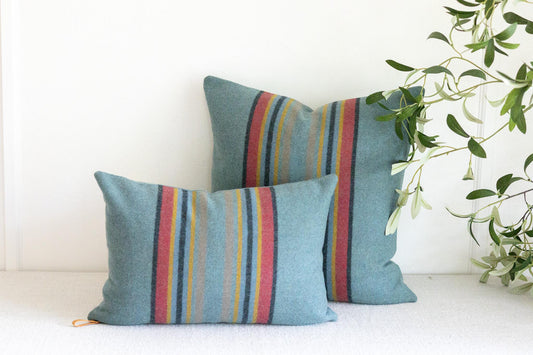 Yakima Camp Blanket green heather Merino wool pillow cover, striped green throw pillowcase, rustic southwestern decor