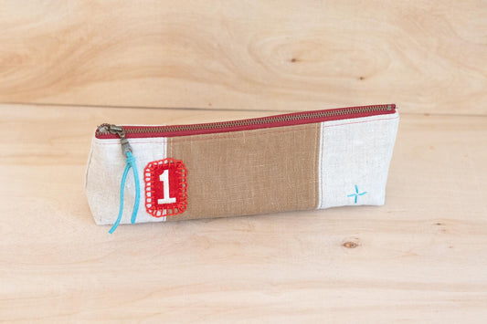 Linen Color Blocked Zippered Pouch: Versatile Organizer for Pencils, Knitting, Makeup (Ready to Ship)