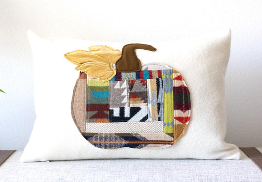 Rustic Wool Pumpkin Applique Pillow Cover: Fall Aesthetic Farmhouse Cushion for Cozy Cottage Autumn Decor