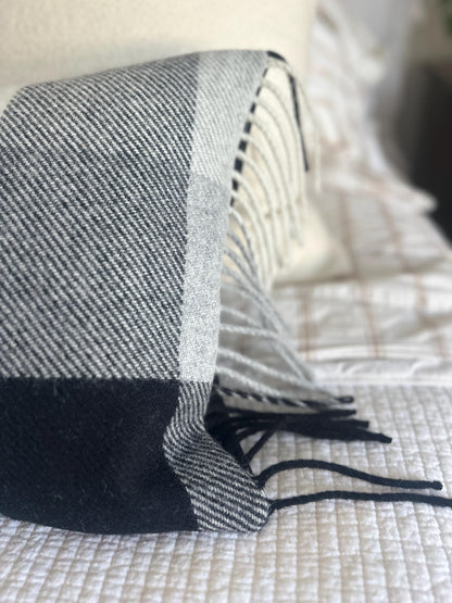 Black, Gray, and White Buffalo Plaid Wool Long Lumbar Pillow Cover