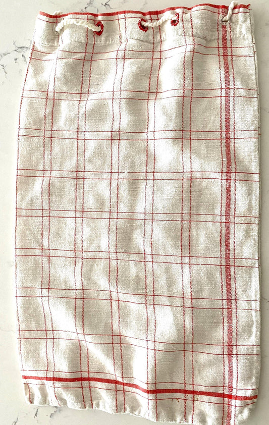 Vintage French Linen Drawstring Bag – One-of-a-Kind, 22"x13"